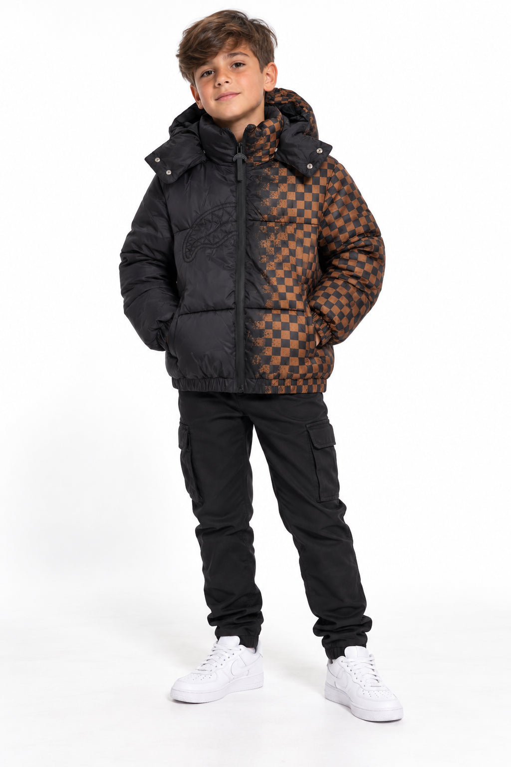 BLACK SPRAY CHECKERED DOWN JACKET - ABBIGLIAMENTO - SPRAYGROUND