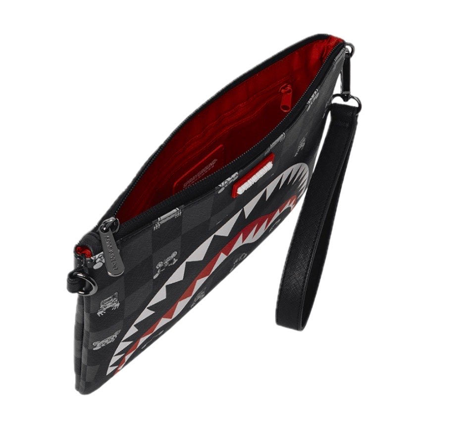 GRAY PEEKING CHARACTER CHECK CROSSOVER CLUTCH - ABBIGLIAMENTO - SPRAYGROUND