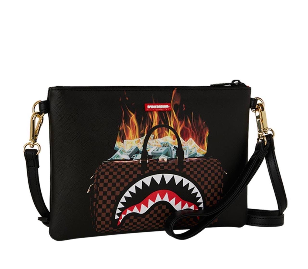 BAG OF MONEY ON FIRE CROSSOVER CLUTCH - Accessori - SPRAYGROUND