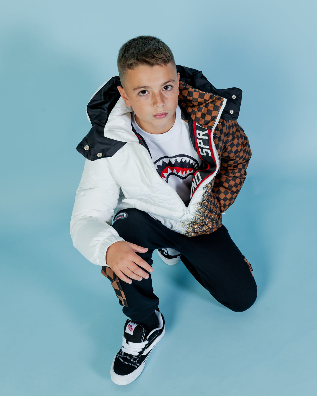 WHITE SPRAY CHECKERED DOWN JACKET - ABBIGLIAMENTO - SPRAYGROUND
