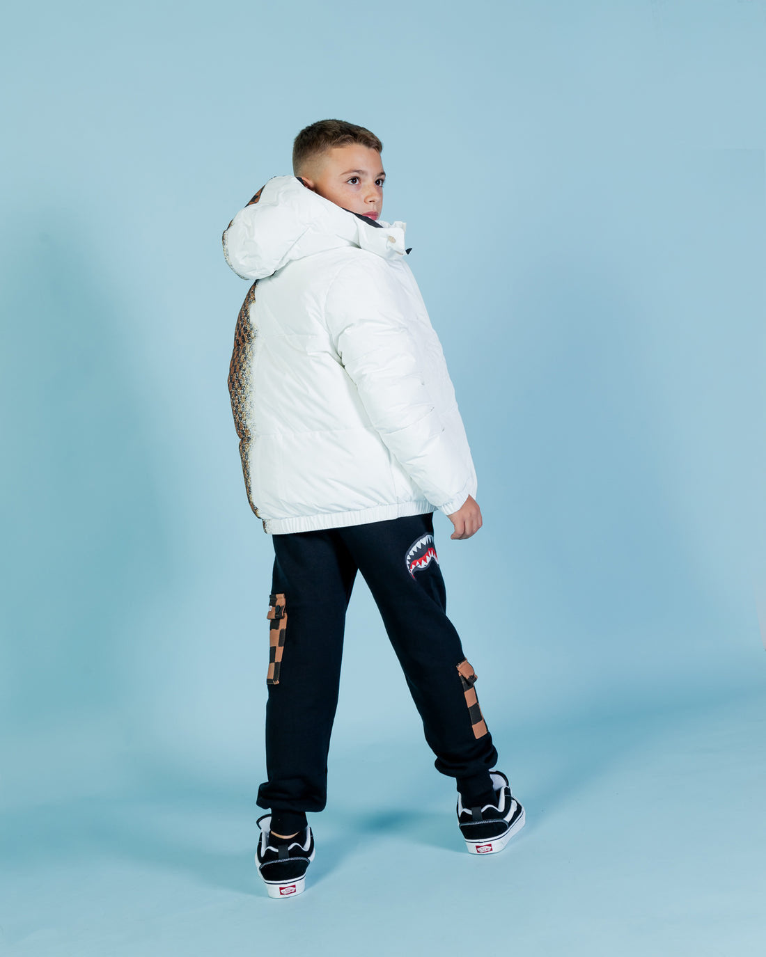 WHITE SPRAY CHECKERED DOWN JACKET - ABBIGLIAMENTO - SPRAYGROUND