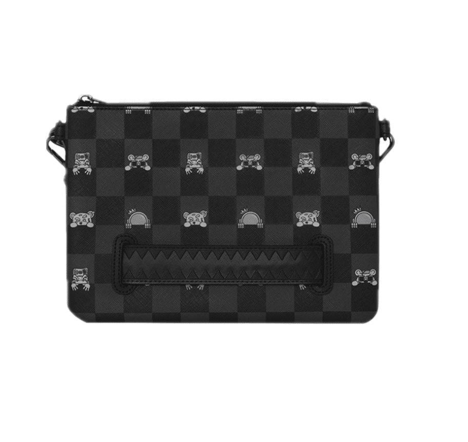 GRAY PEEKING CHARACTER CHECK CROSSOVER CLUTCH - ABBIGLIAMENTO - SPRAYGROUND