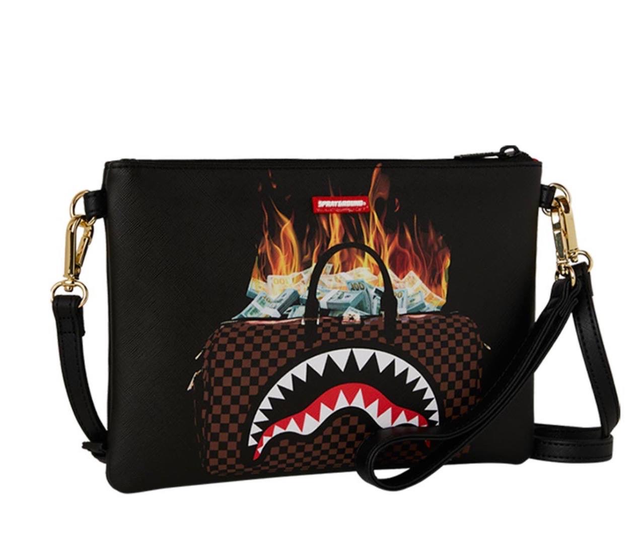 BAG OF MONEY ON FIRE CROSSOVER CLUTCH - Accessori - SPRAYGROUND