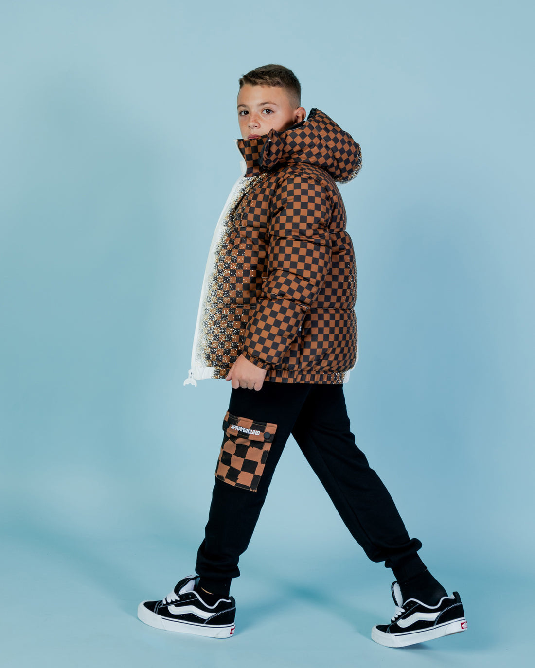 WHITE SPRAY CHECKERED DOWN JACKET - ABBIGLIAMENTO - SPRAYGROUND